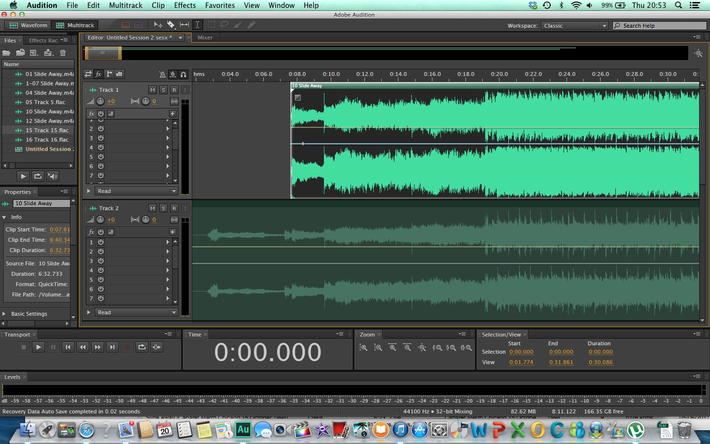 Magnified view of mastered (top) versus unmastered version of Slide Away (bottom)
